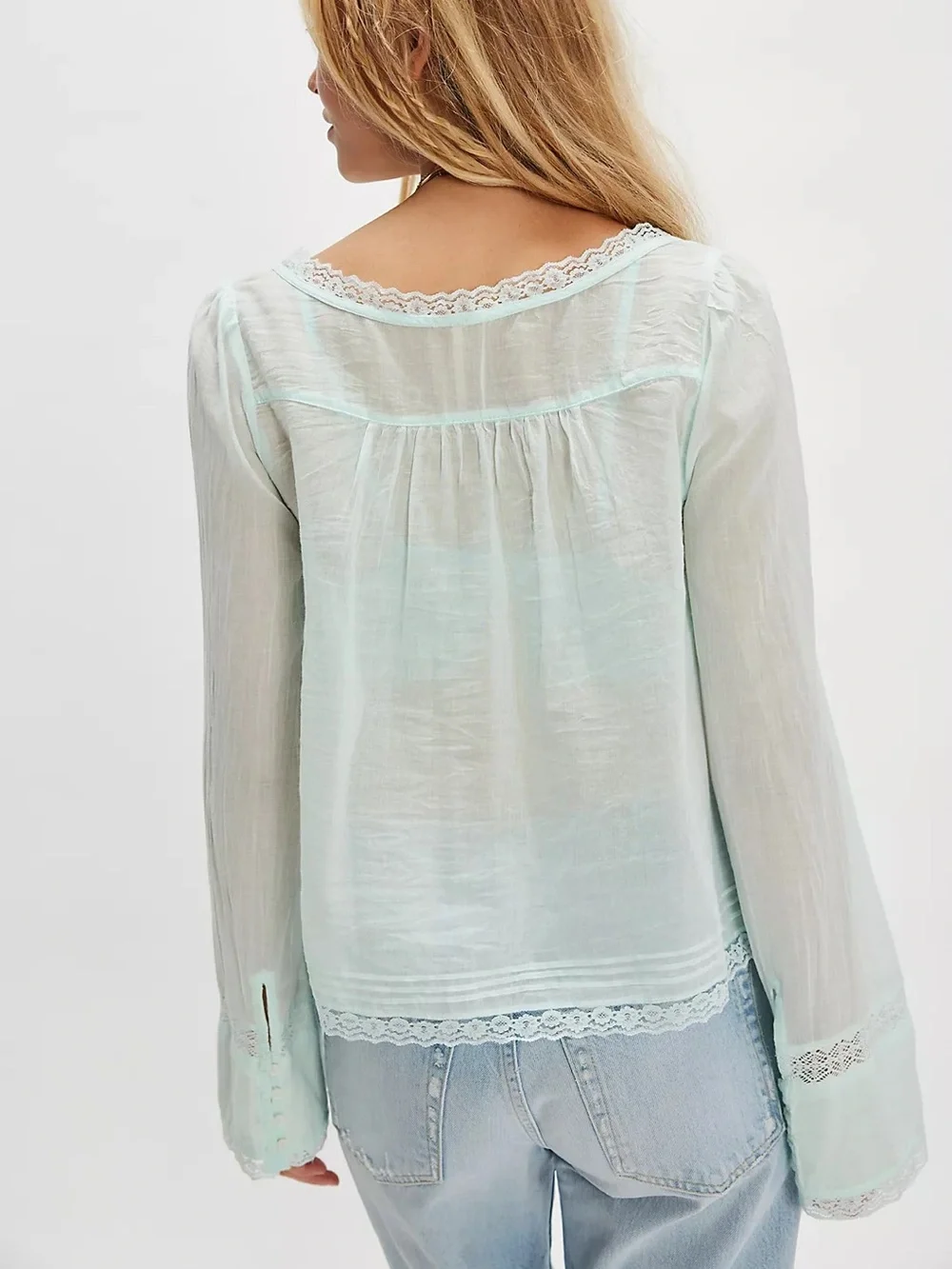 Free People • Forevermore sheer blue long sleeve blouse
